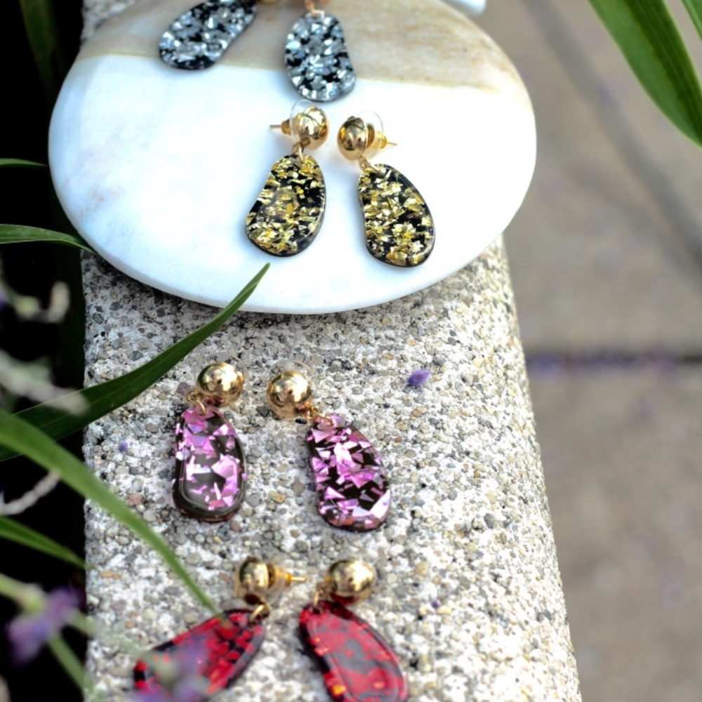 New pink Acrylic drop dangling resin Earrings - Picture 8 of 8